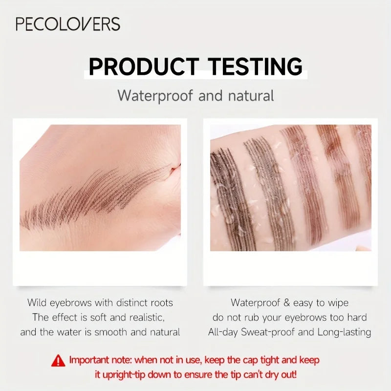 PECOLOVERS Wild Eyebrow Pen - 4-Fork Microblading Tattoo Tint & Waterproof Liquid Brow Pencil