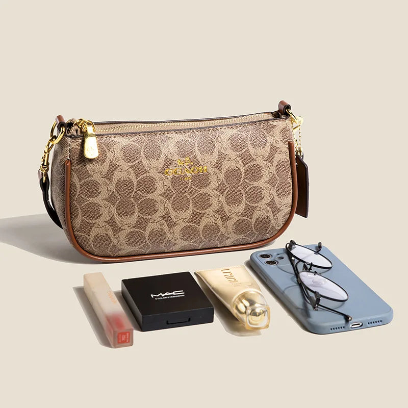 Signature Monogram Mini Shoulder Bag with Gold Chain Strap & Crossbody Option