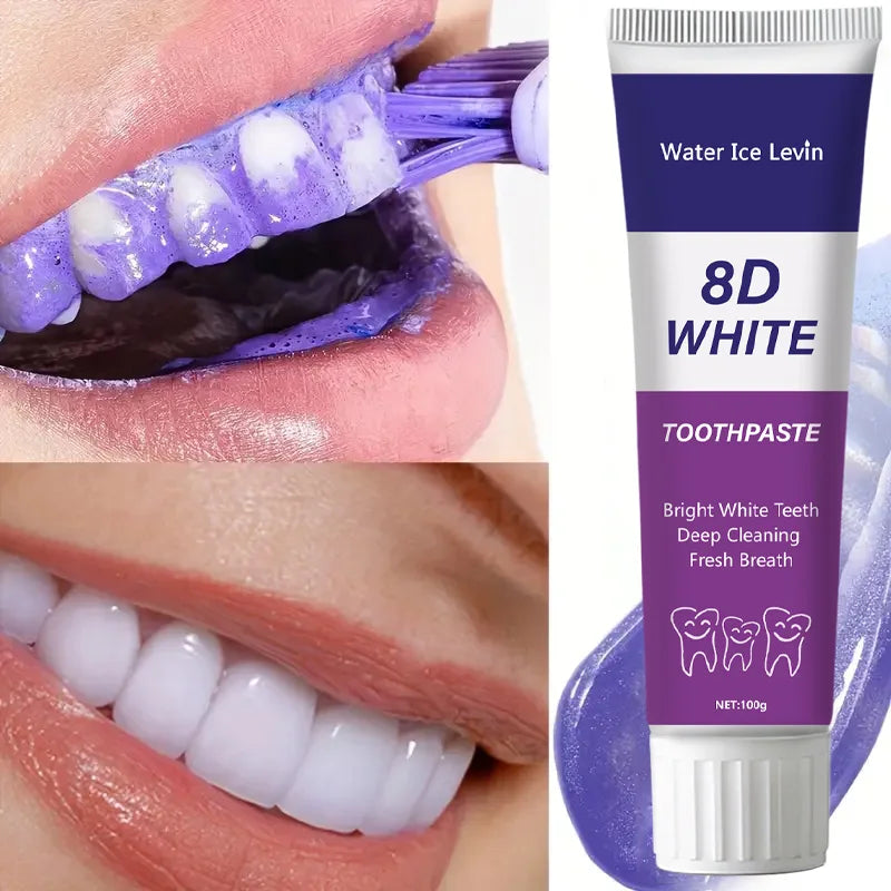 8D White™ Purple Color Corrector Toothpaste – Instant Teeth Whitening & Deep Stain Removal (100g)
