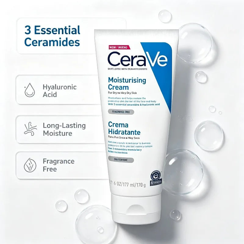 CeraVe Moisturising Cream for Dry to Very Dry Skin – Daily Face & Body Hydration with Ceramides & Hyaluronic Acid (177ml / 6 oz)