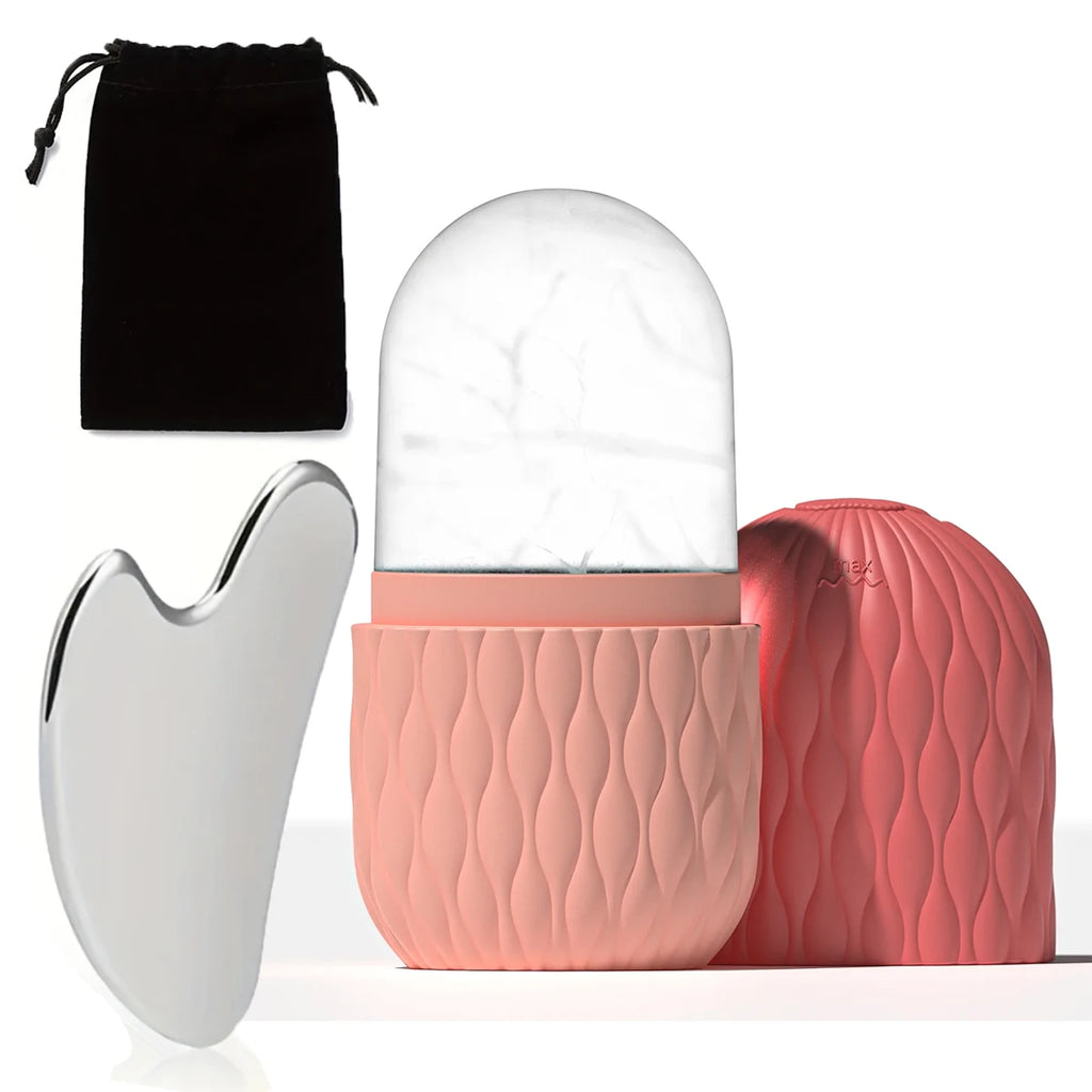 Silicone Ice Face Roller & Stainless Steel Gua Sha Set – Cryotherapy Facial Massager for Puffiness, Eye Edema & Jawline Sculpting