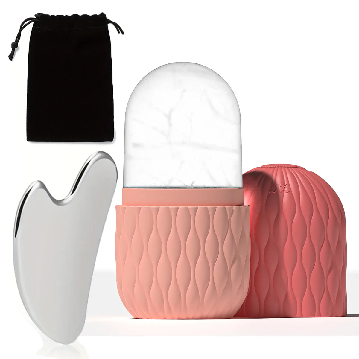 Silicone Ice Face Roller & Stainless Steel Gua Sha Set – Cryotherapy Facial Massager for Puffiness, Eye Edema & Jawline Sculpting