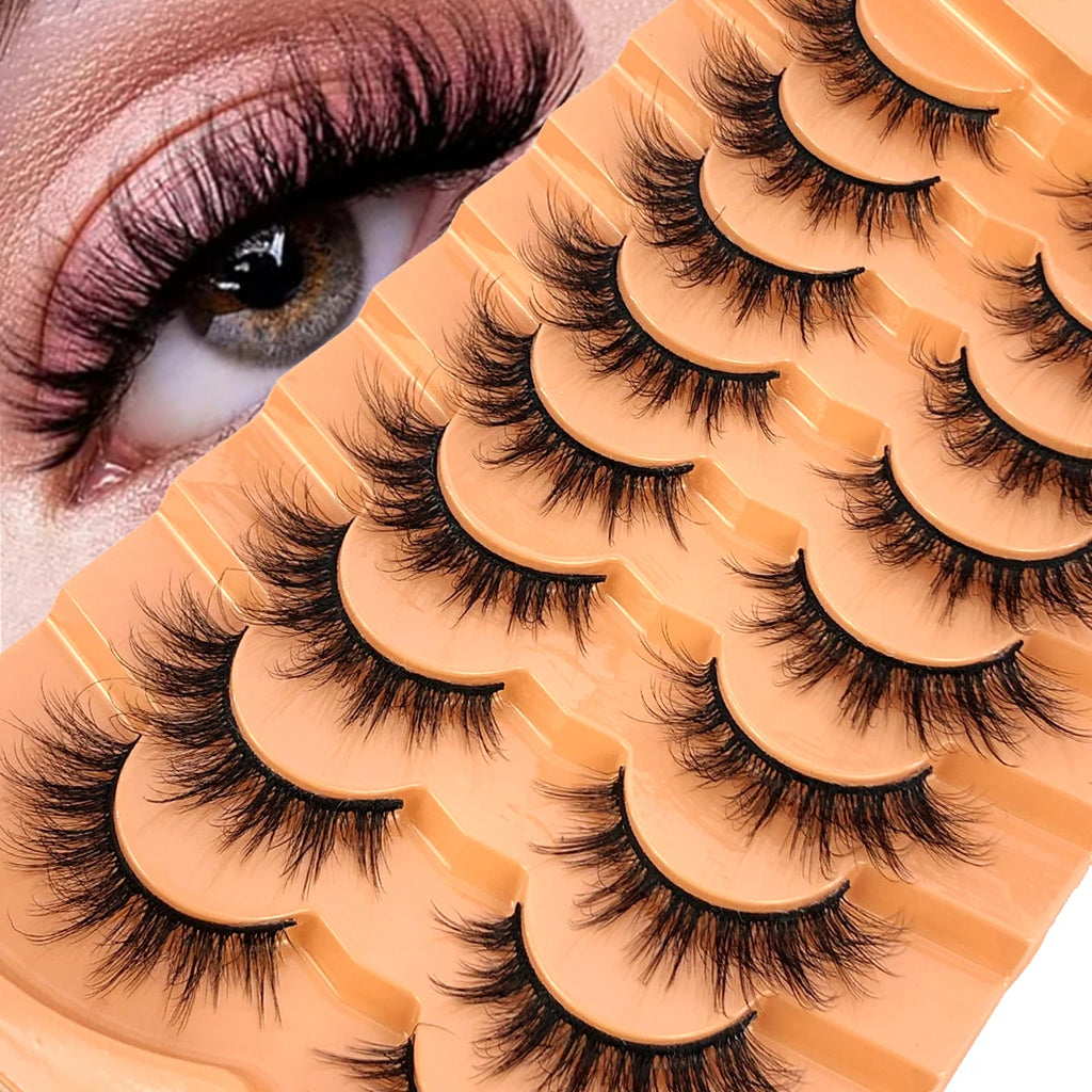 AMSDEN® 10 Pairs Dramatic Volume Faux Mink Eyelashes - Fluffy & Wispy False Lashes Bulk Pack