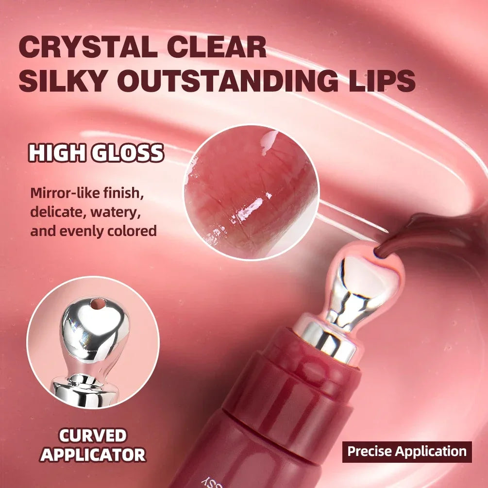 QIBEST Brightening Lip Serum – Hydrating Glass Lip Oil & Plumping Gloss with Ergonomic Metal Applicator