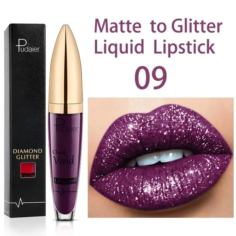 Pudaier Glitter Flip Transforming Liquid Lipstick – Matte to Diamond Shimmer Longwear Lip Gloss