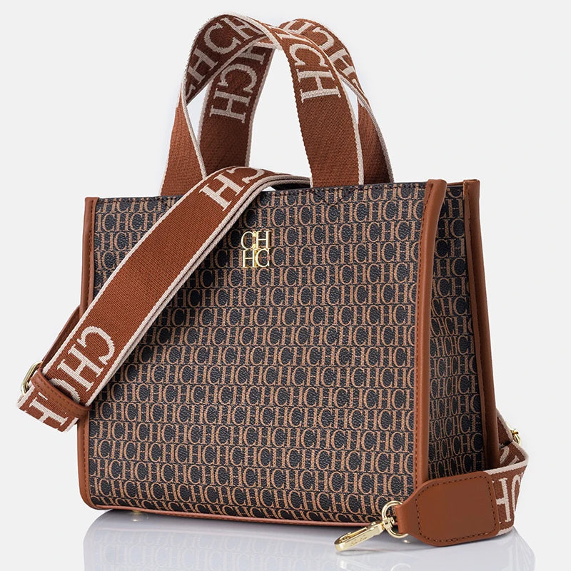 CH Monogram Mini Tote Bag with Wide Jacquard Crossbody Strap