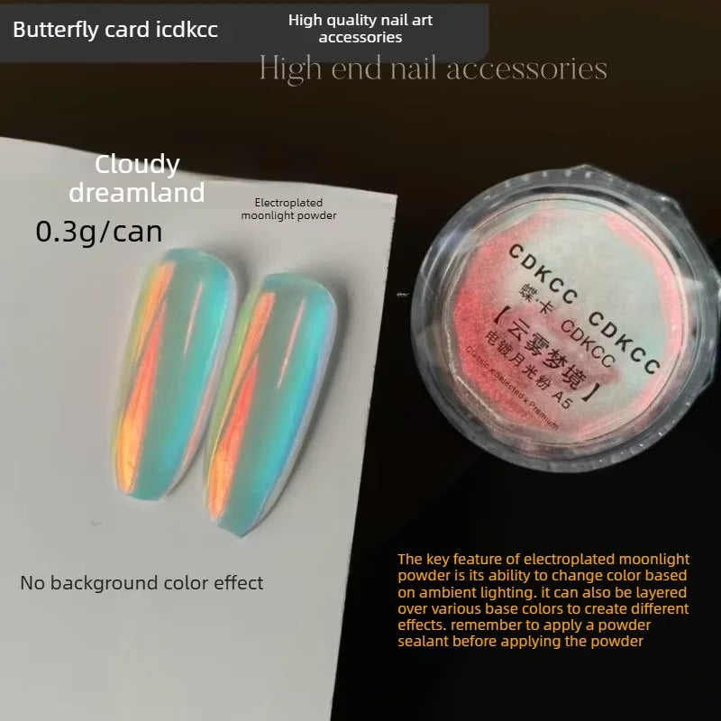 High-Transparency Moonlight Chrome Nail Powder – Icy Aurora Mirror Pigment for Nail Art