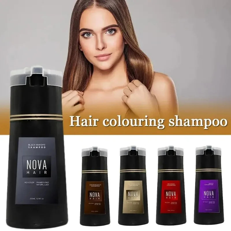 NOVA HAIR 200ml Herbal Hair Colouring Shampoo – Instant Gray Hair Coverage & Natural Shine