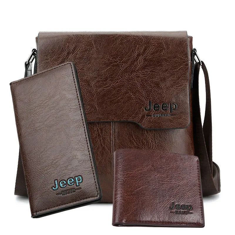 Men’s Vintage Leather Crossbody Shoulder Bag Set – Retro Messenger Bag with Matching Wallet
