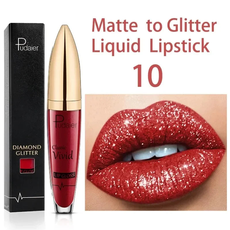 Pudaier Glitter Flip Transforming Liquid Lipstick – Matte to Diamond Shimmer Longwear Lip Gloss