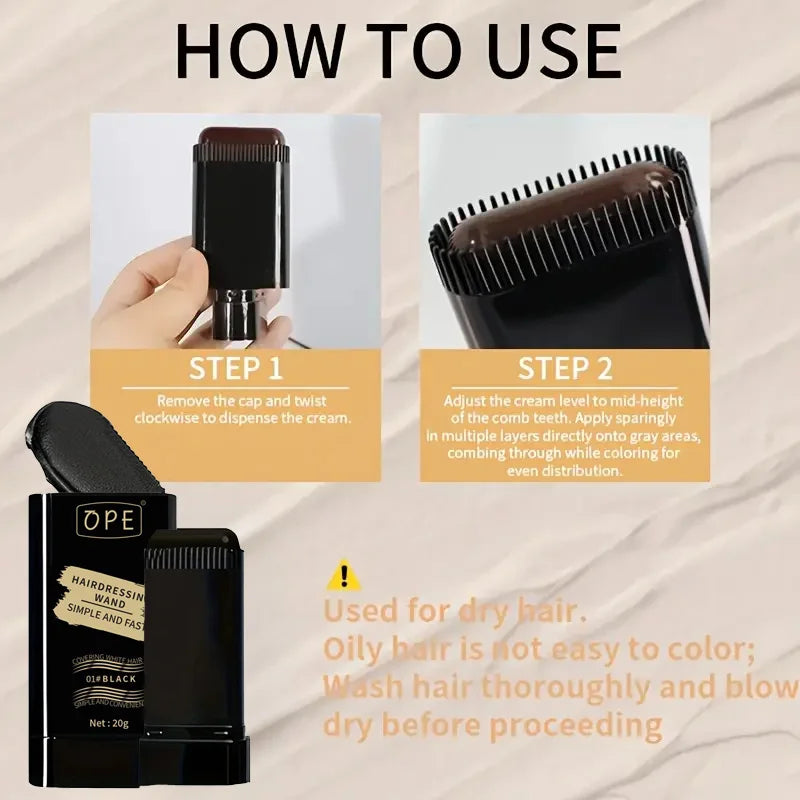 OPE Hairdressing Wand Stick (20g) – Instant Gray Root Touch-Up & Hair Styling Comb