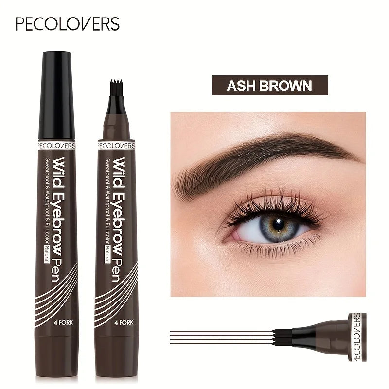 PECOLOVERS Wild Eyebrow Pen - 4-Fork Microblading Tattoo Tint & Waterproof Liquid Brow Pencil