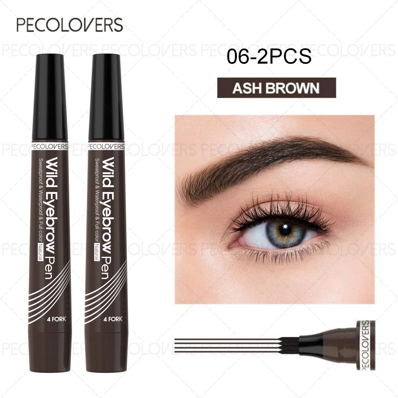 PECOLOVERS Wild Eyebrow Pen - 4-Fork Microblading Tattoo Tint & Waterproof Liquid Brow Pencil