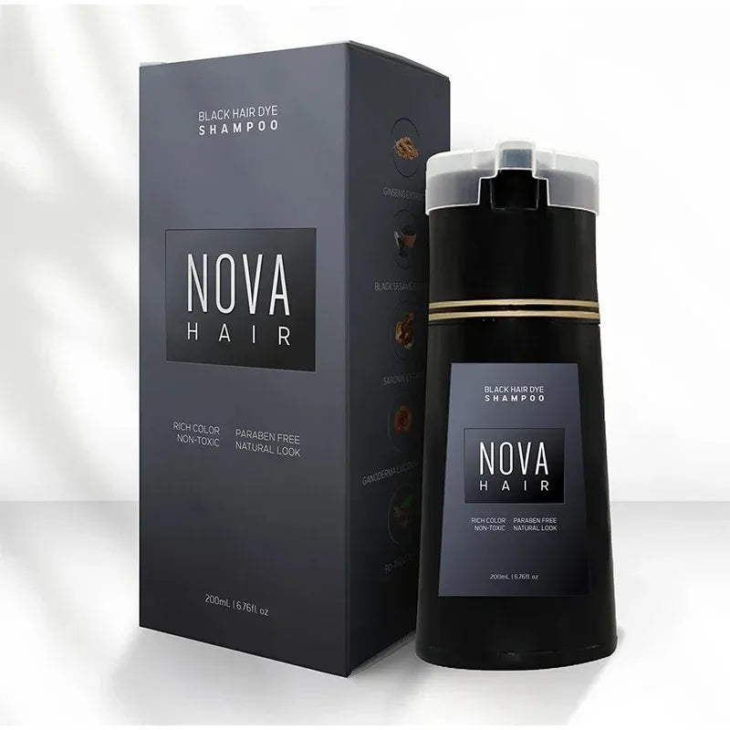NOVA HAIR 200ml Herbal Hair Colouring Shampoo – Instant Gray Hair Coverage & Natural Shine
