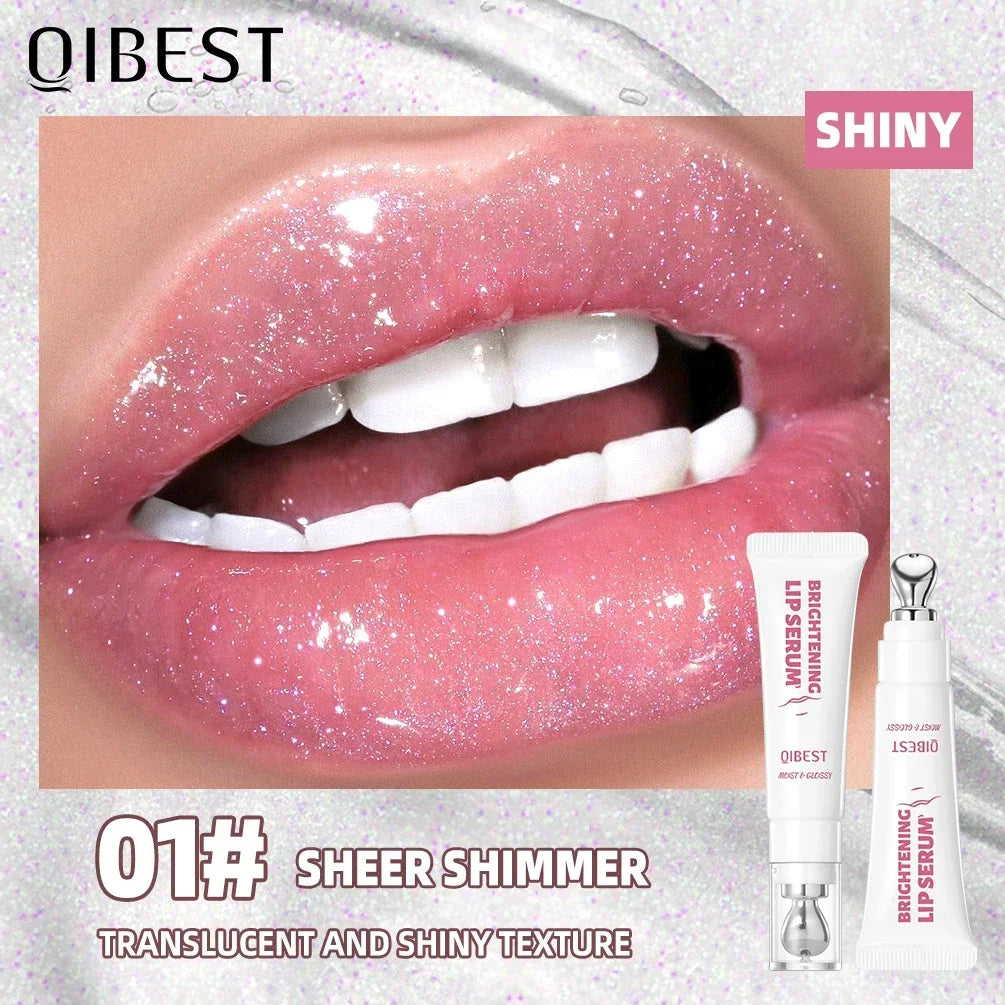 QIBEST Brightening Lip Serum – Hydrating Glass Lip Oil & Plumping Gloss with Ergonomic Metal Applicator