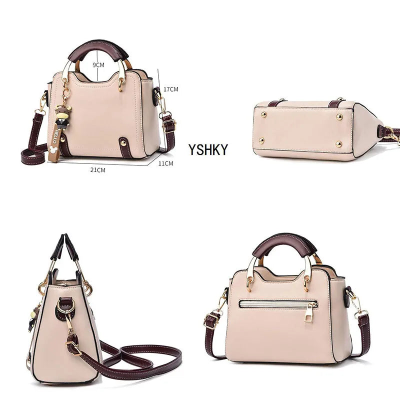 Women's PU Leather Handbag - Small Crossbody Purse with Cute Cow Charm & Multi-Pocket Interior - YSHKY