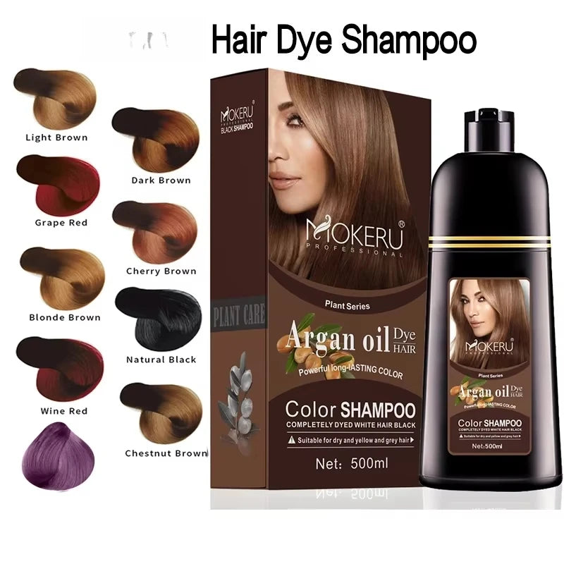 MOKERU Professional 500ml Argan Oil Color Shampoo – Natural Plant-Based Permanent Hair Dye