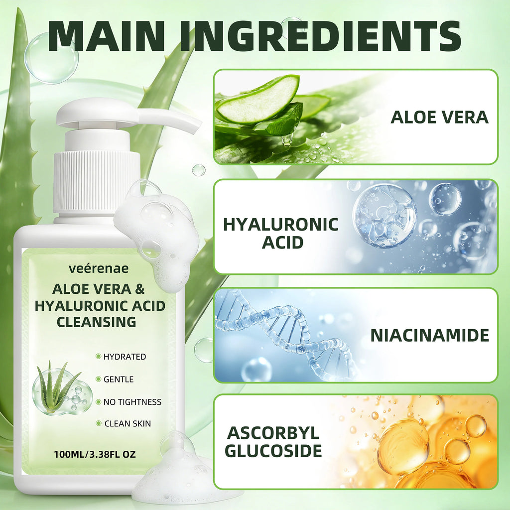 VEÉRENAE Aloe Vera & Hyaluronic Acid Hydrating Facial Cleanser (100ml)