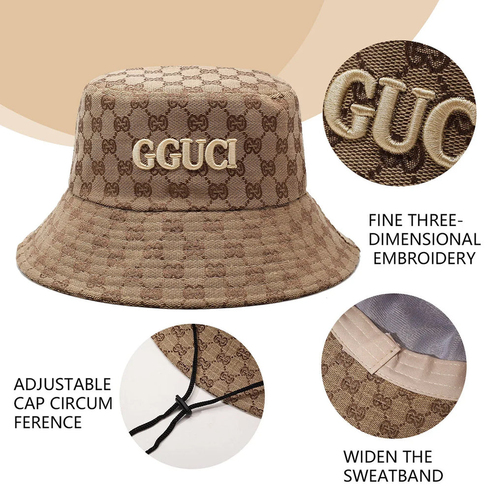 Luxury Monogram Jacquard Bucket Hat – 3D Embroidered Sun Fisherman Cap