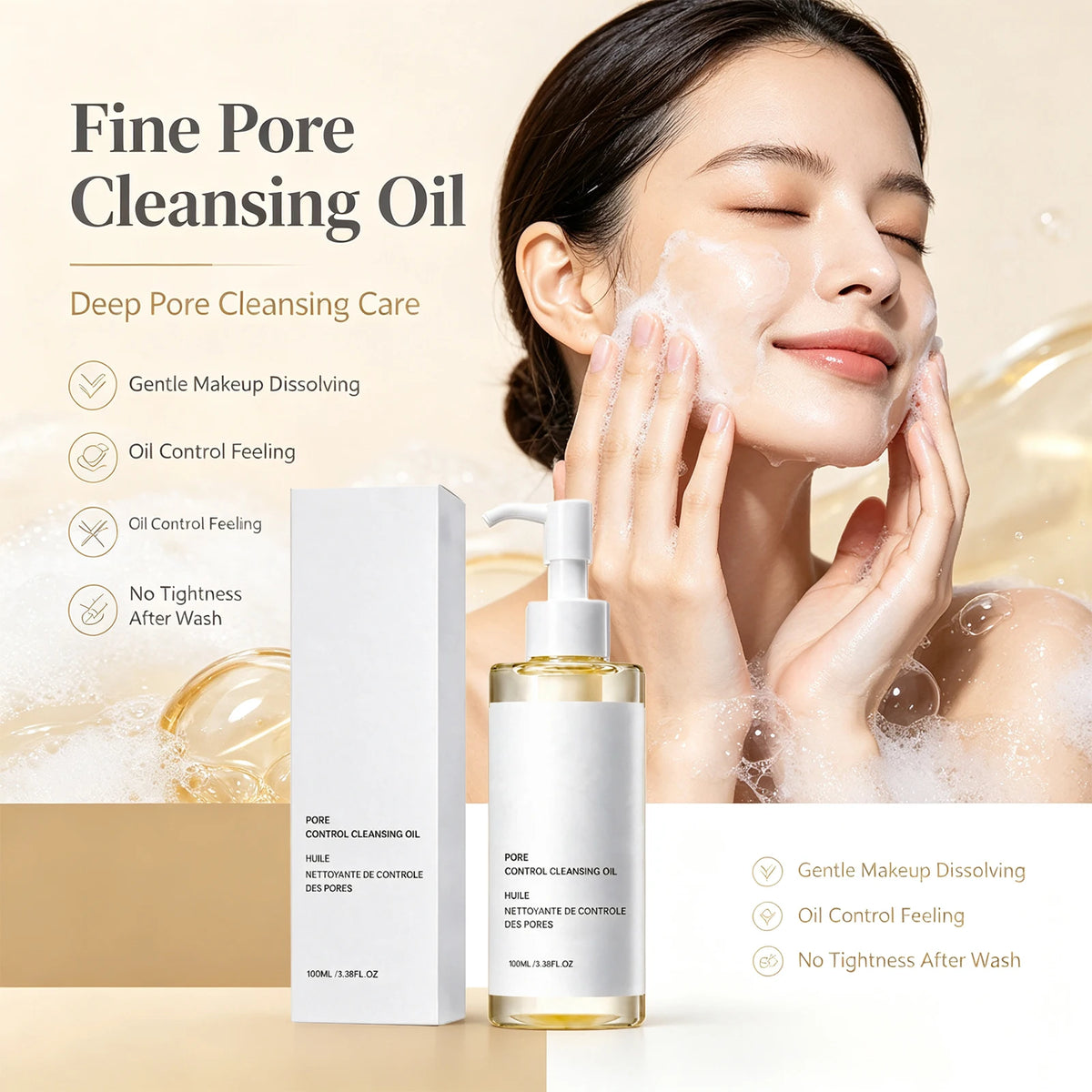 Fine Pore Control Cleansing Oil (100ml / 3.38 fl. oz) – Gentle Deep Pore Cleanser & Makeup Remover