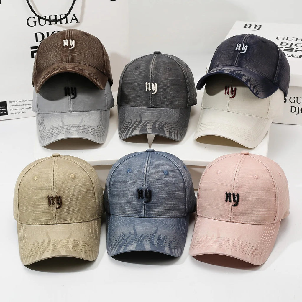 Vintage Washed Cotton Baseball Cap – Unisex Distressed Embroidered Streetwear Dad Hat