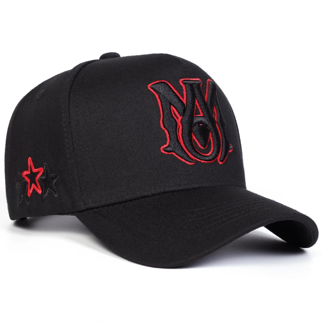 Gothic Monogram Embroidered Baseball Cap – Red Outline Streetwear Hat