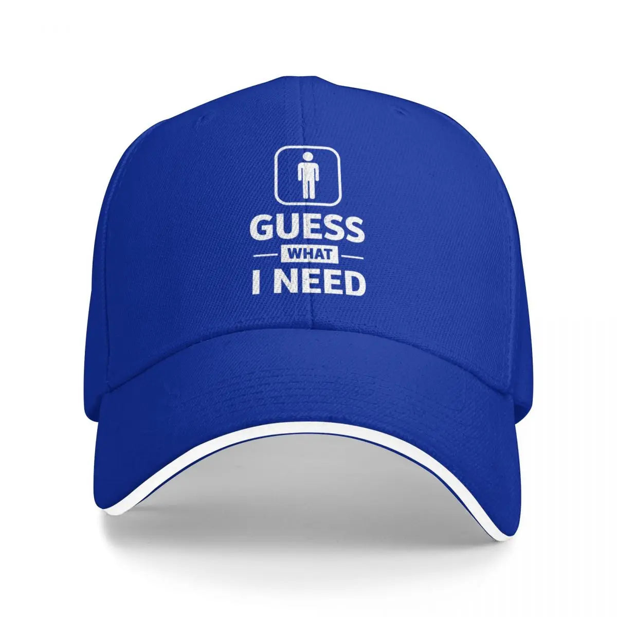 Guess What I Need Graphic Baseball Cap – Funny Restroom Sign Sandwich Brim Dad Hat