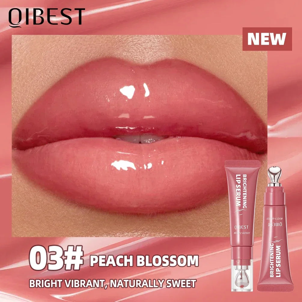QIBEST Brightening Lip Serum – Hydrating Glass Lip Oil & Plumping Gloss with Ergonomic Metal Applicator