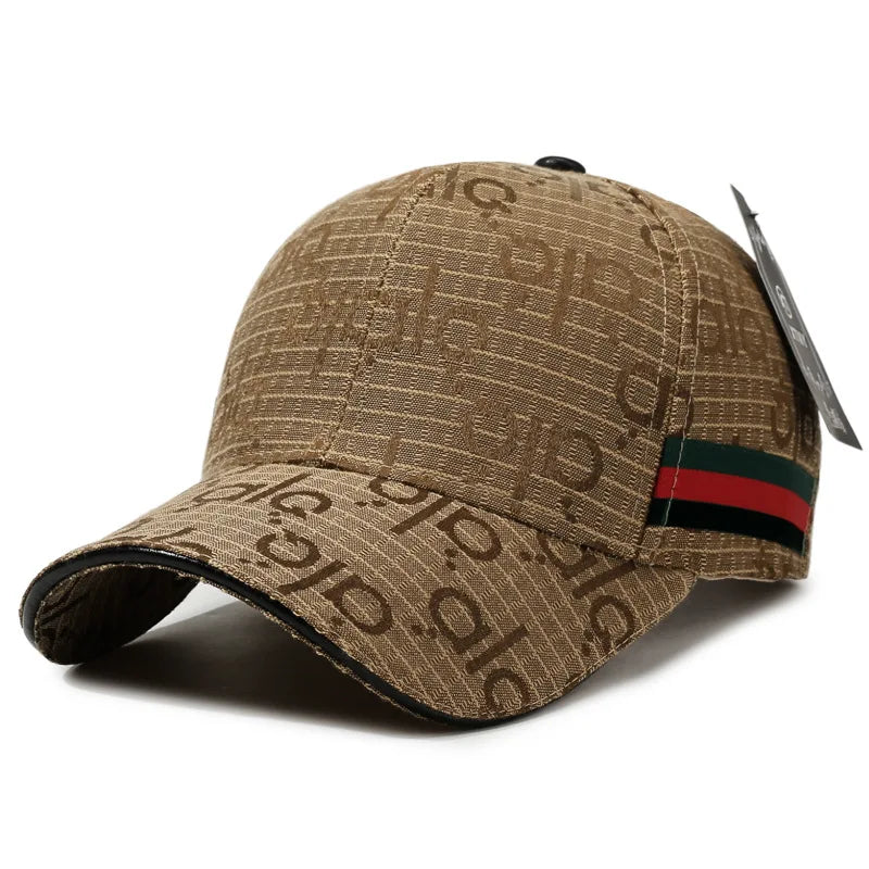 Luxury Monogram Jacquard Baseball Cap with Webbing Stripe – Designer Streetwear Dad Hat