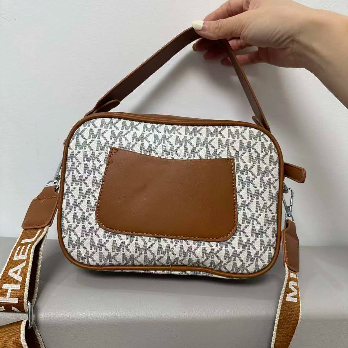 Michael Kors Signature Monogram Top-Handle Crossbody Camera Bag