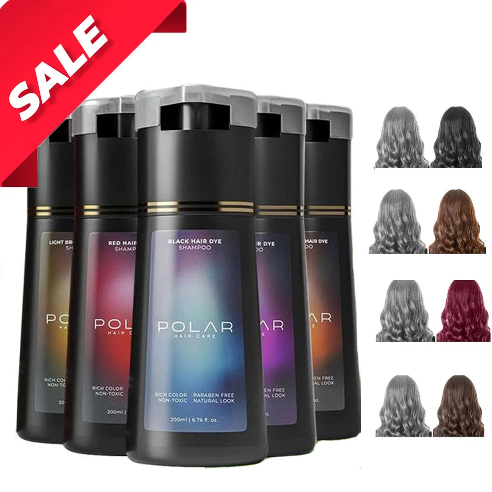 POLAR Hair Care 200ml Herbal Hair Dye Shampoo – 10-Minute Instant Grey Coverage & Nourishing Color