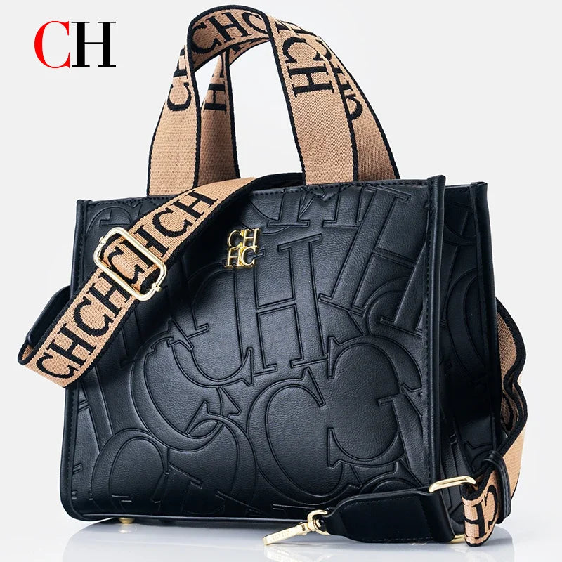 CH Monogram Mini Tote Bag with Wide Jacquard Crossbody Strap