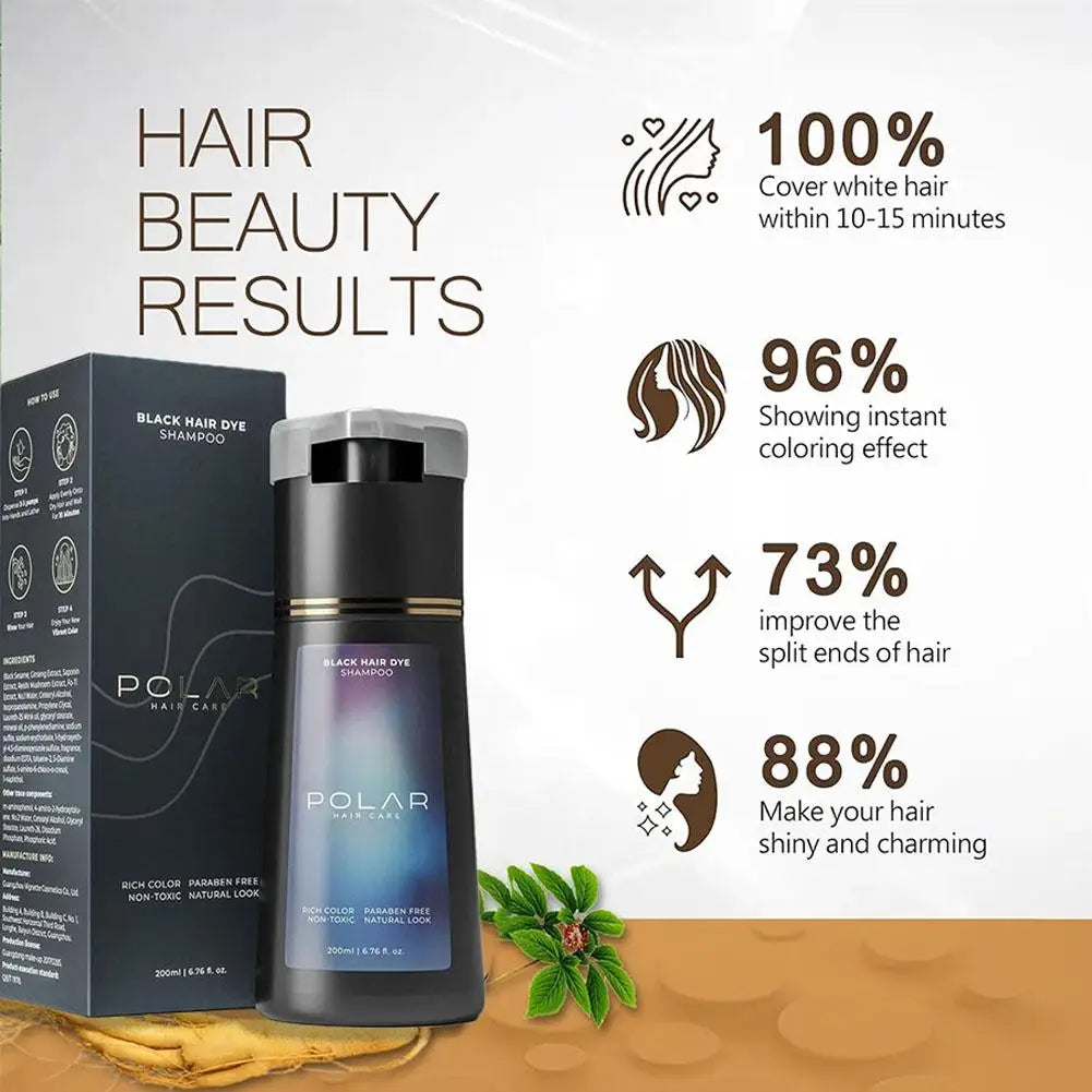 POLAR Hair Care 200ml Herbal Hair Dye Shampoo – 10-Minute Instant Grey Coverage & Nourishing Color