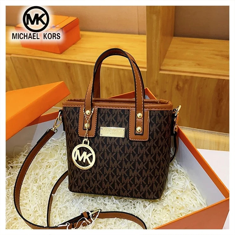 Mini Monogram Bucket Tote Bag with Hanging Medallion Charm & Crossbody Strap