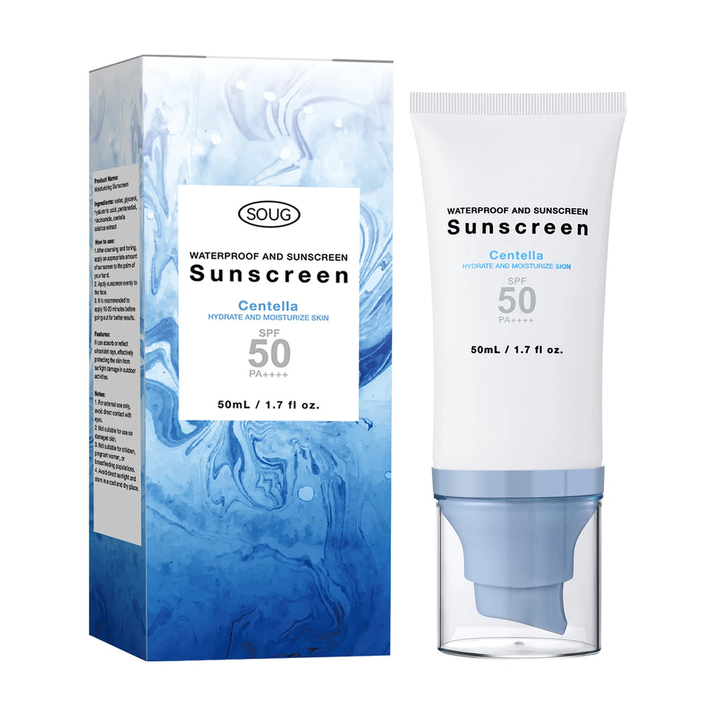 SOUG Centella Waterproof Sunscreen SPF50+ PA++++ (50ml) – Hydrating & Repairing Daily UV Defense with Niacinamide & Hyaluronic Acid