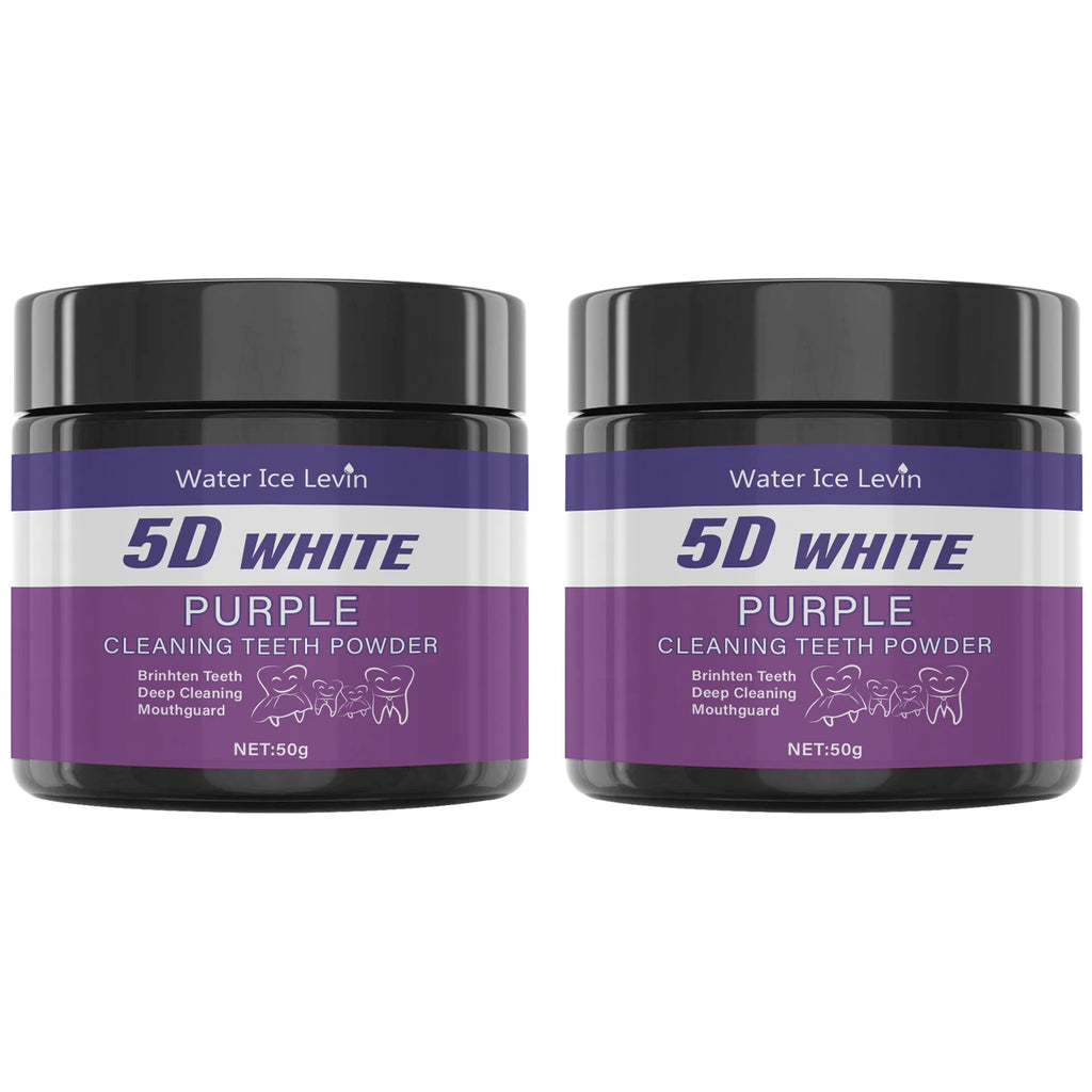 5D White Purple Teeth Whitening Powder – Color Correcting Stain Remover & Breath Freshener (50g)