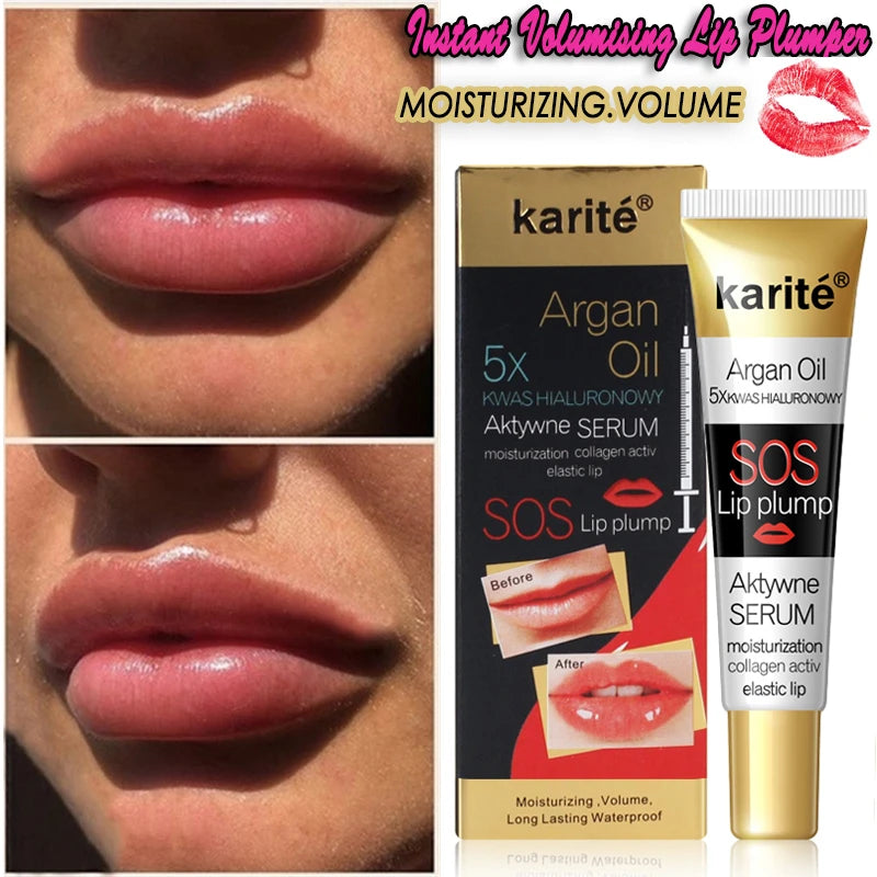 Karité SOS Lip Plump Active Serum | 5x Hyaluronic Acid & Argan Oil Volumizing Lip Gloss