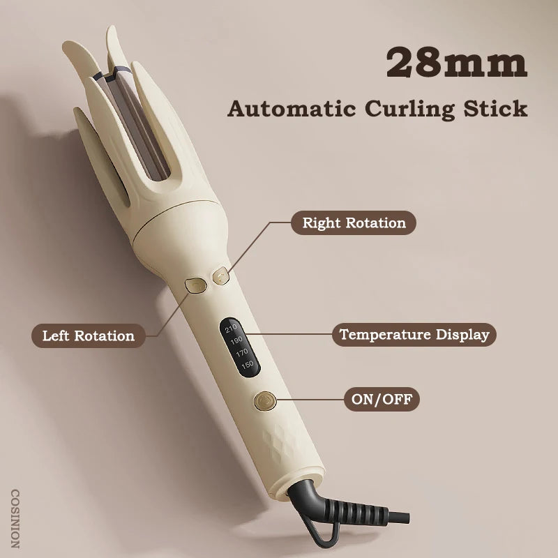 28mm Automatic Hair Curler – Smart Rotating Curling Iron with 30M Negative Ions & 4 Temperature Settings