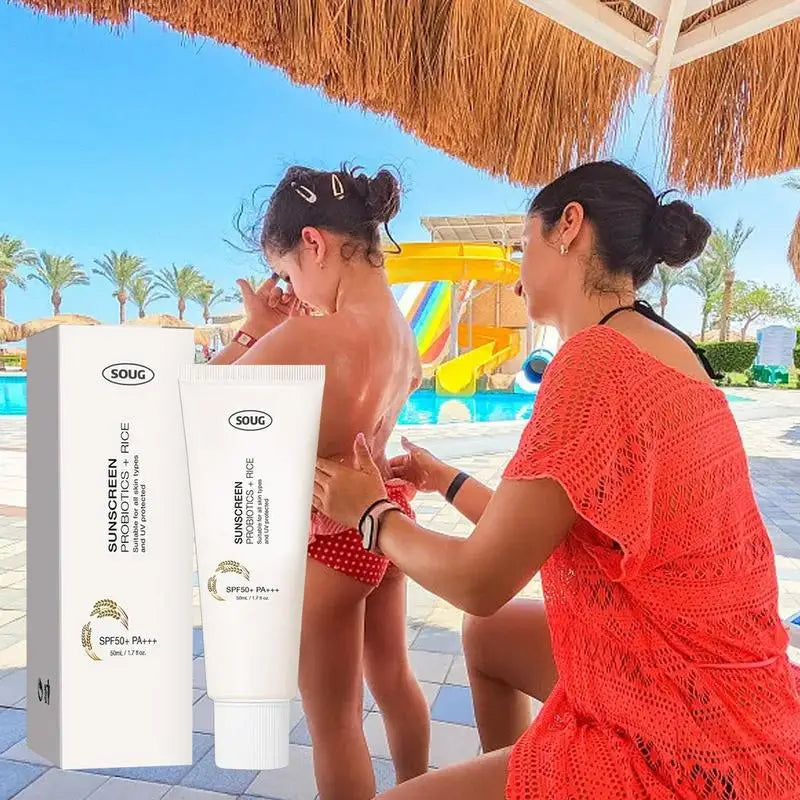 SOUG Rice + Probiotics Relief Sunscreen SPF50+ PA+++ (50ml) – Hydrating Organic Sun Cream for Face & Body, Zero White Cast