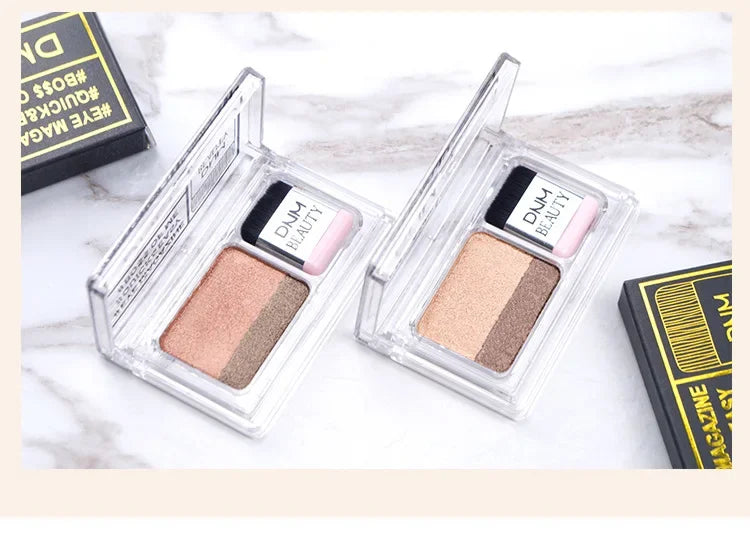 Lazy 2-Tone Gradated Eyeshadow Palette with Quick Brush | 1-Step Natural Gradient Shimmer