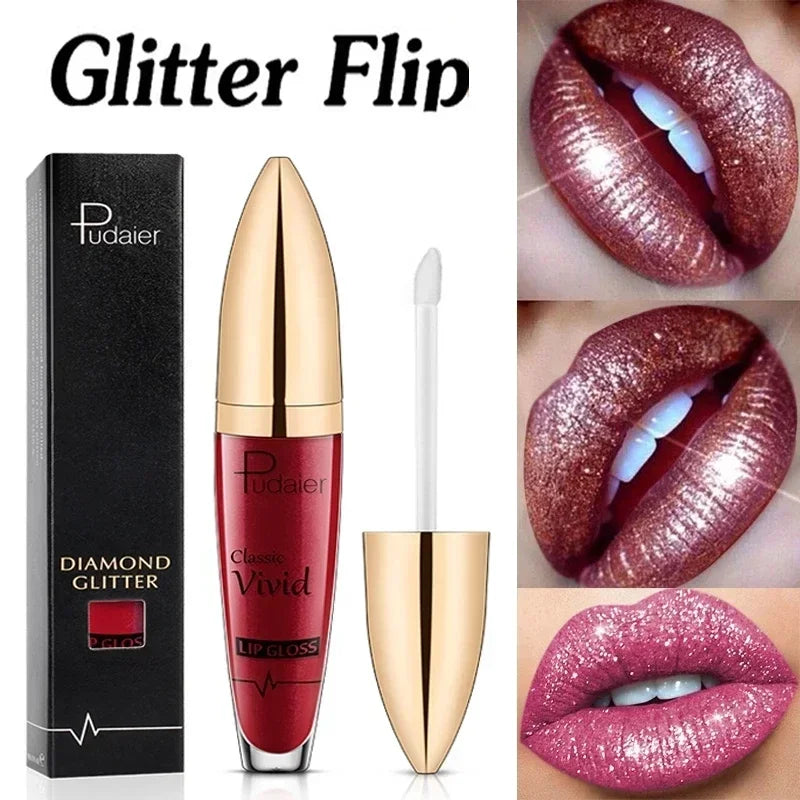 Pudaier Glitter Flip Transforming Liquid Lipstick – Matte to Diamond Shimmer Longwear Lip Gloss