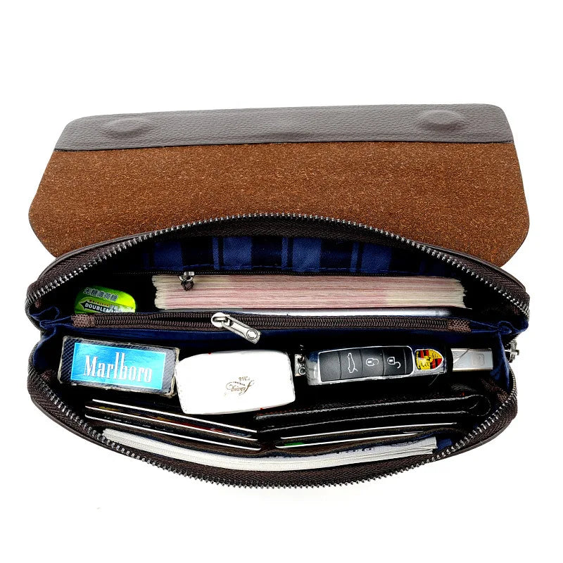Premium Mens Genuine Leather Large Capacity Business Clutch Wristlet Wallet