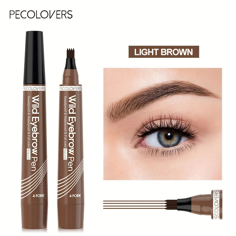 PECOLOVERS Wild Eyebrow Pen - 4-Fork Microblading Tattoo Tint & Waterproof Liquid Brow Pencil