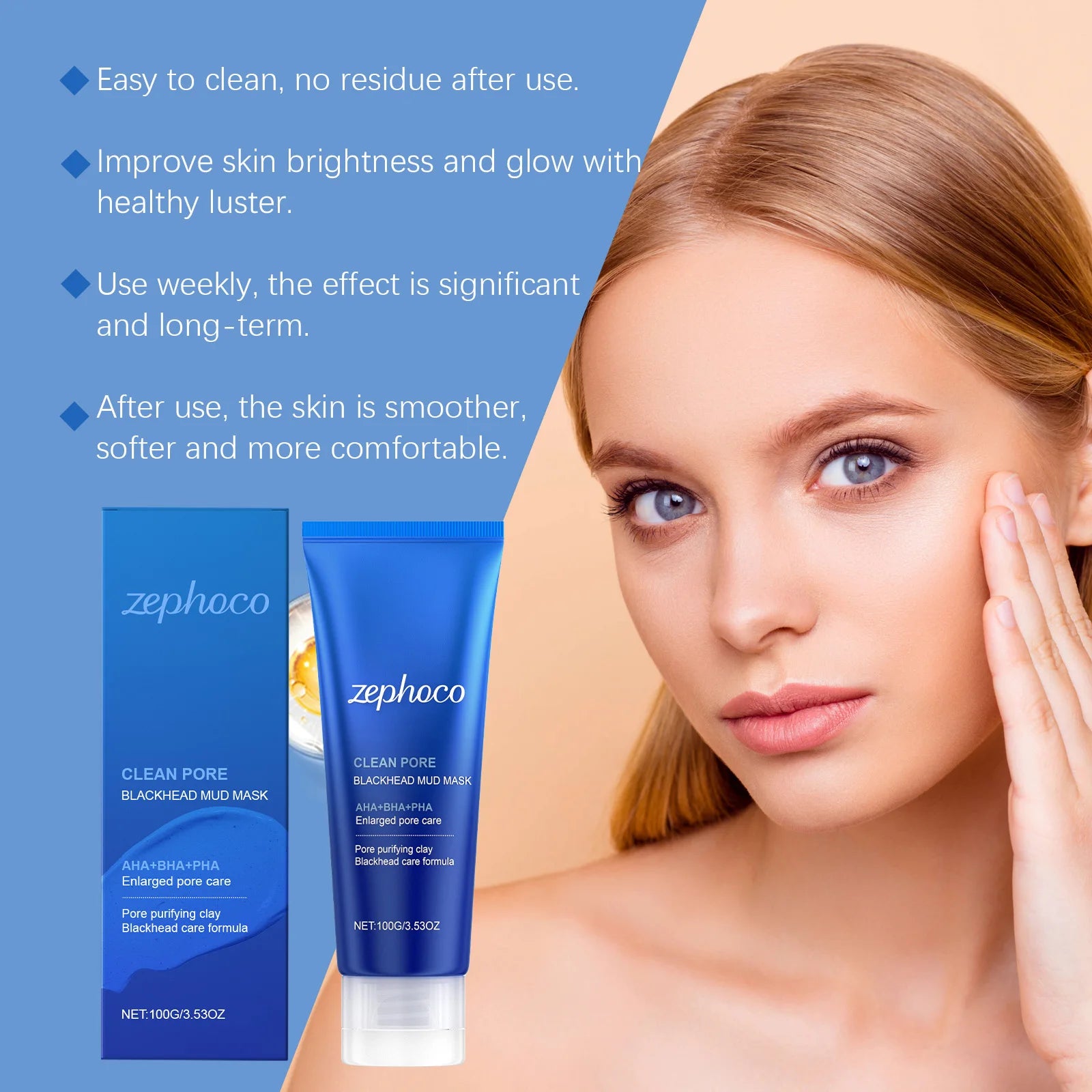 ZEPHOCO Clean Pore Blackhead Mud Mask with AHA+BHA+PHA (100g)