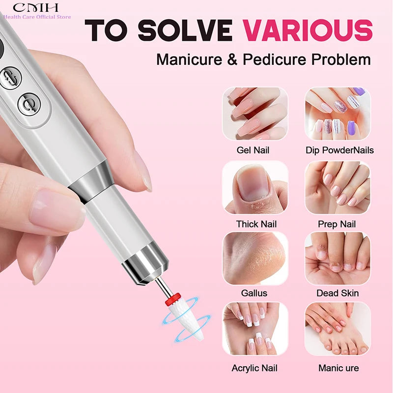 Professional Wireless Electric Nail Drill Kit - 15000RPM Rechargeable E-File with Charging Base & 12 Interchangeable Bits