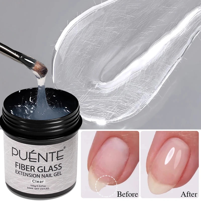 4-in-1 Fiberglass Nail Extension Gel – Clear Builder Gel for Broken Nail Repair & Natural Nail Reinforcement (100g)