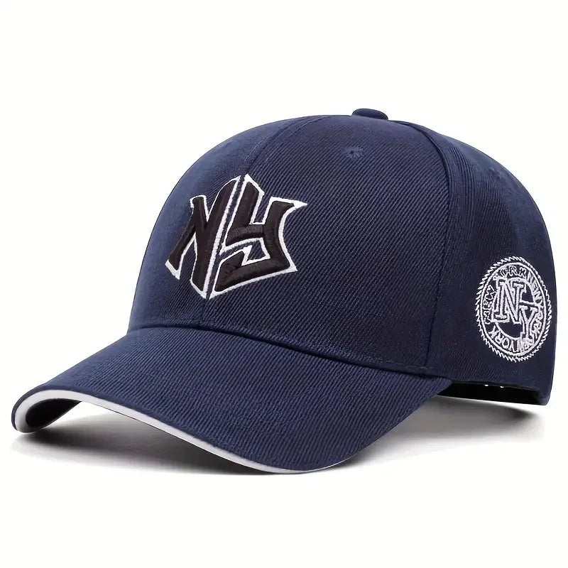 Modern NY Monogram Embroidered Baseball Cap – Side Crest Curved Brim Hat