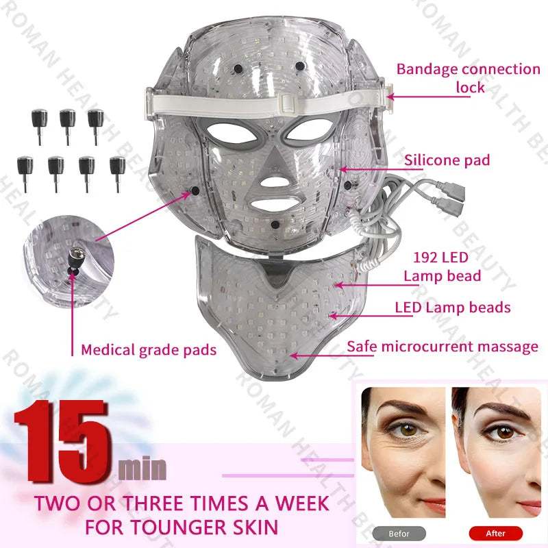 7-Color LED Face & Neck Beauty Mask – Professional At-Home Photon Therapy & Microcurrent Device