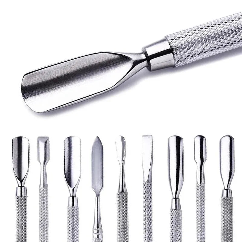 Professional Stainless Steel Dual-End Cuticle Pusher & Gel Polish Scraper Set