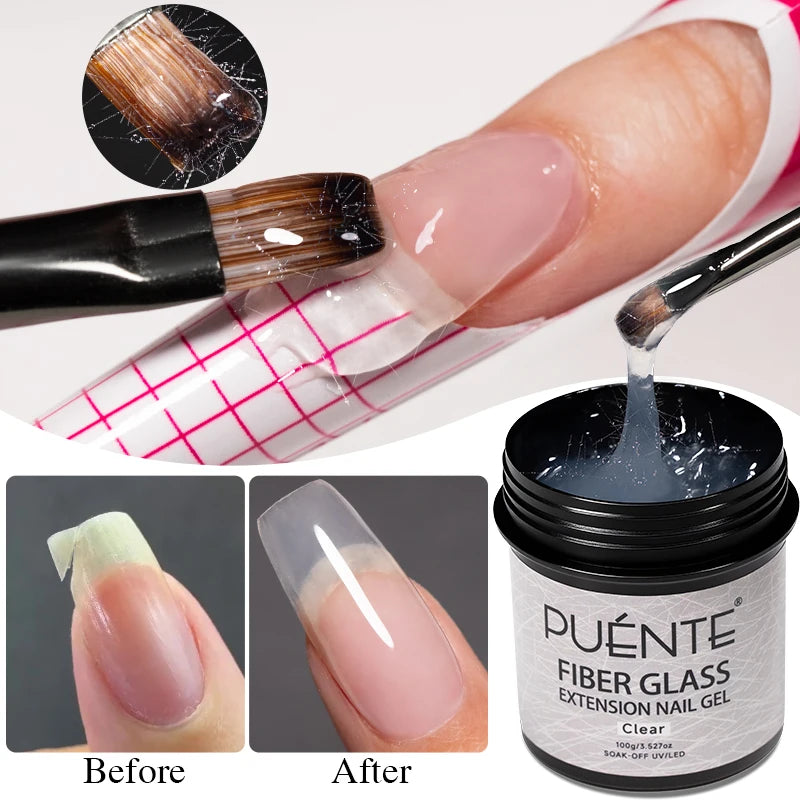 4-in-1 Fiberglass Nail Extension Gel – Clear Builder Gel for Broken Nail Repair & Natural Nail Reinforcement (100g)